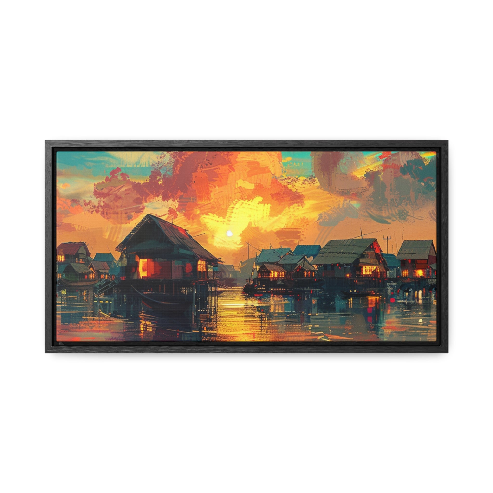 Sunset Over Cambodian Floating Village Canvas