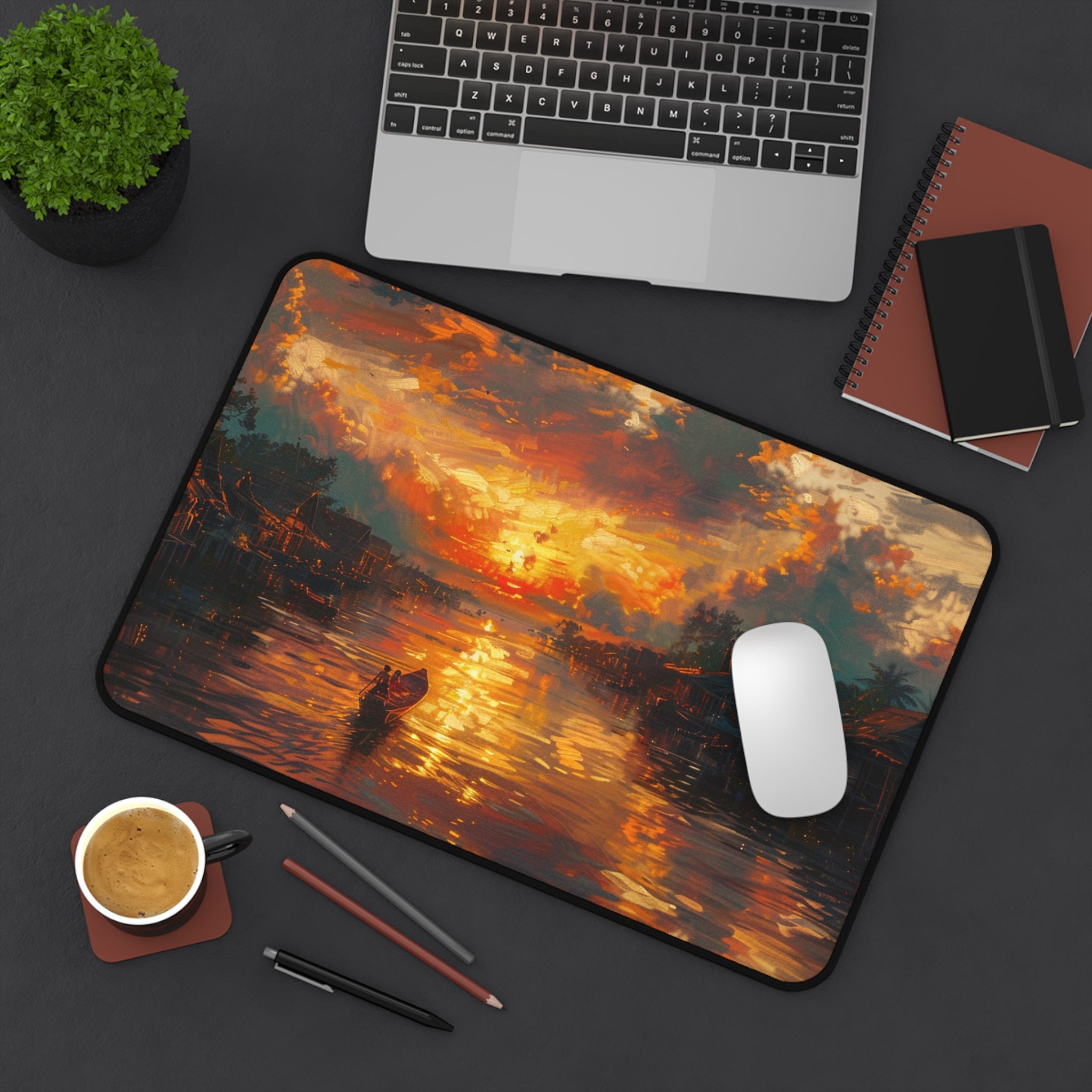 Sunset on Floating Village Desk Mat