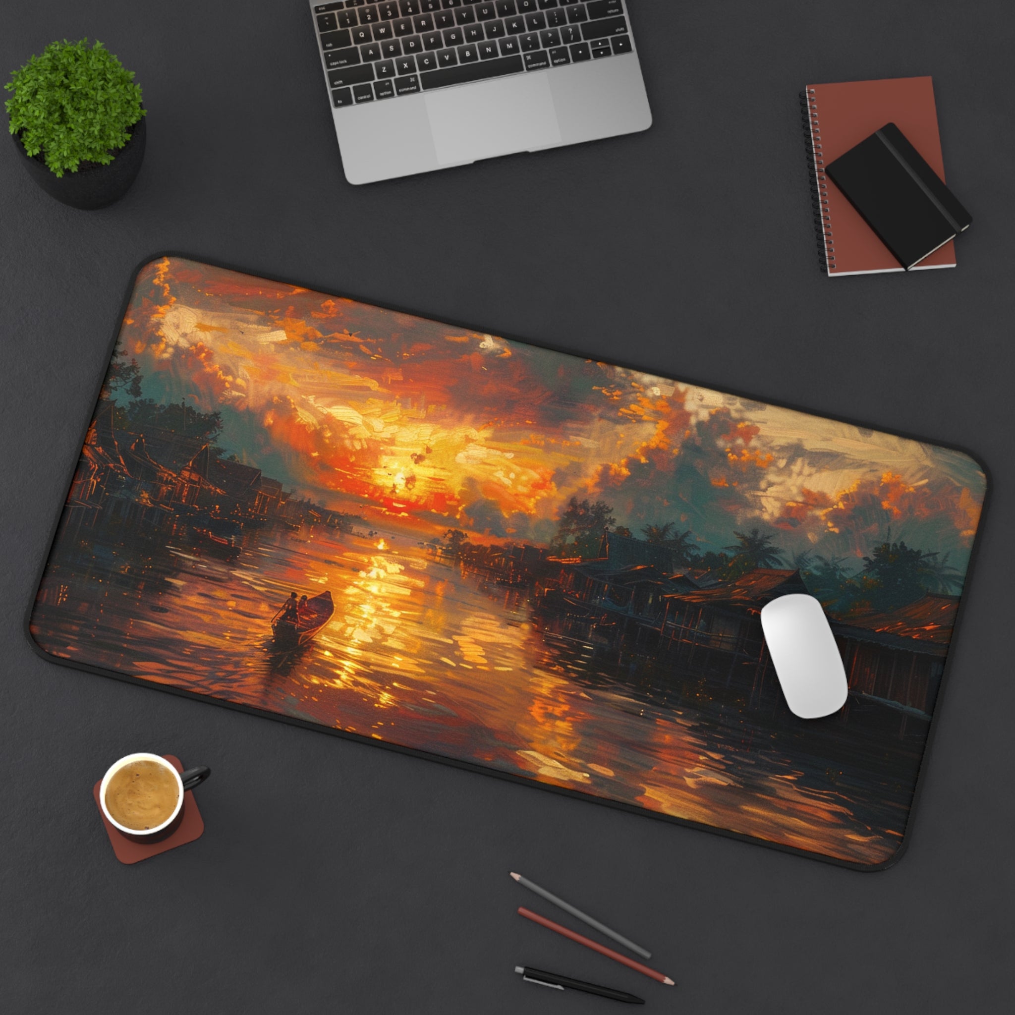 Sunset on Floating Village Desk Mat