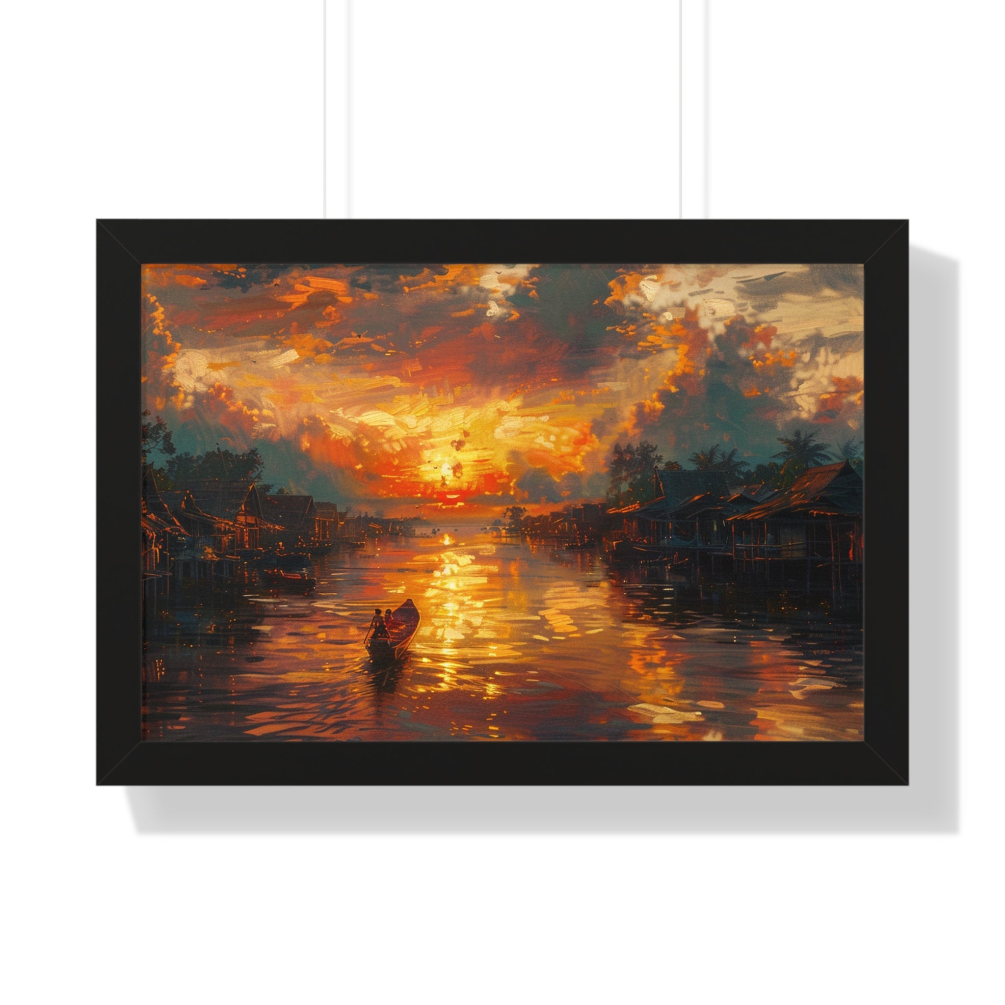 Sunset on Floating Village Framed Poster