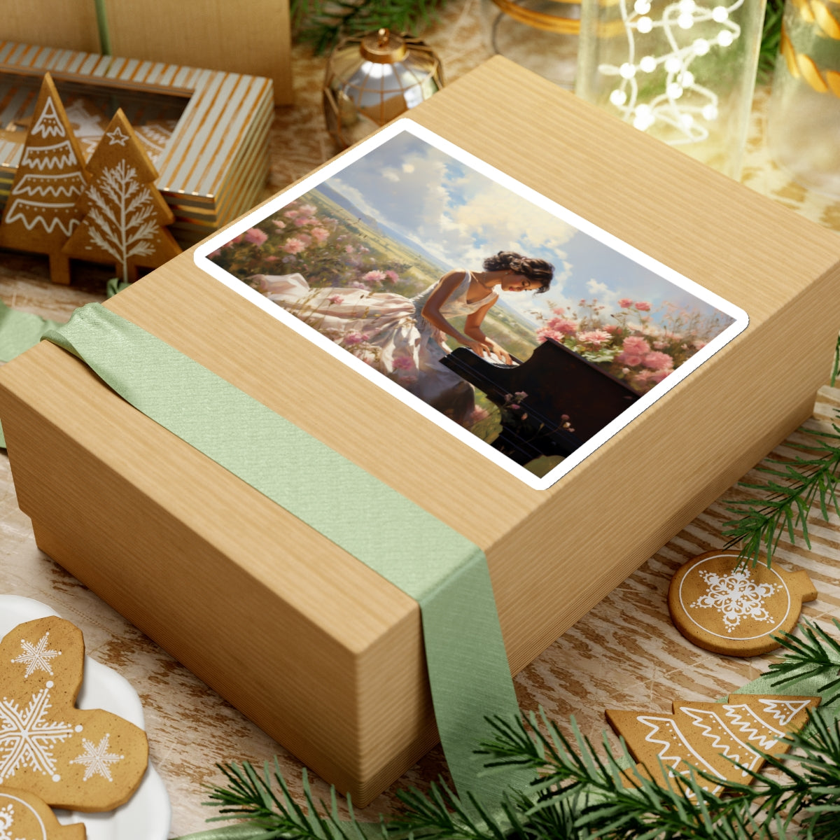 Piano Serenade Amidst Blossoms Sticker