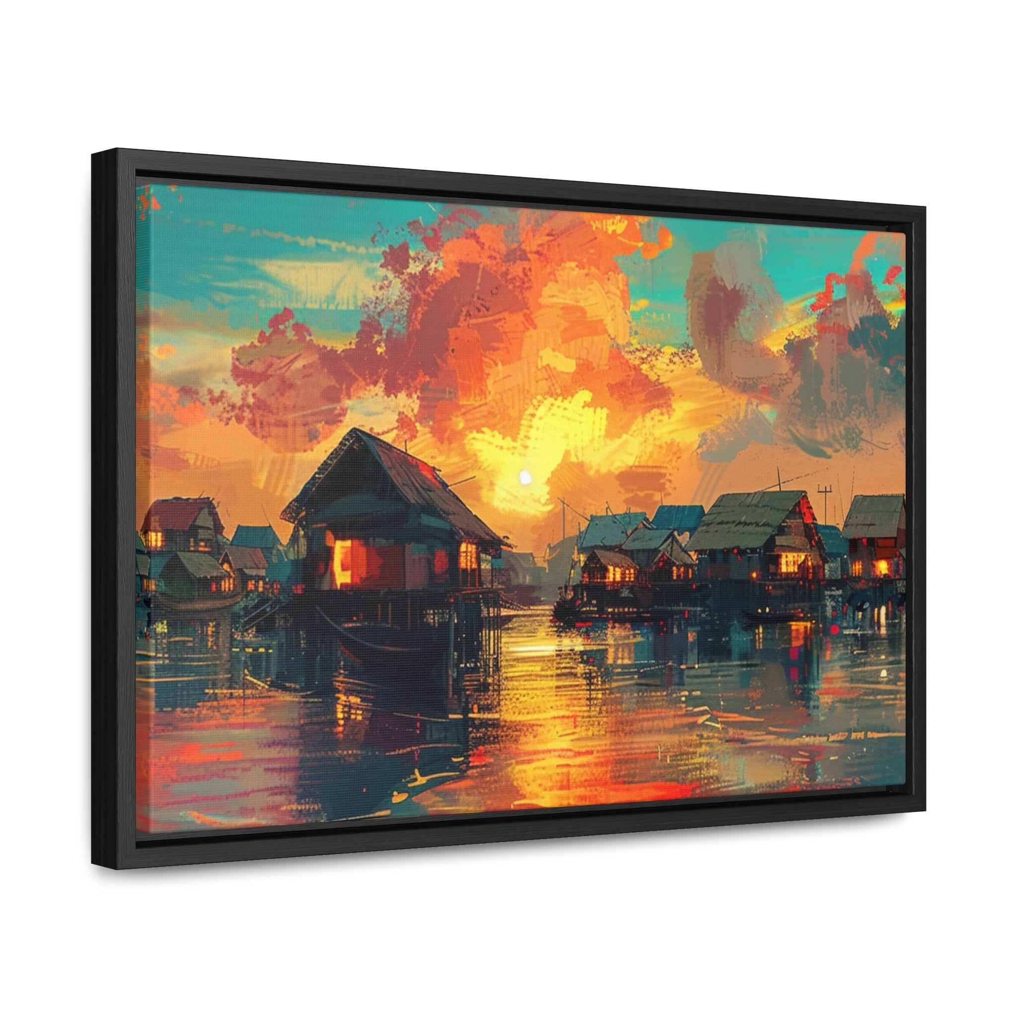 Sunset Over Cambodian Floating Village Canvas
