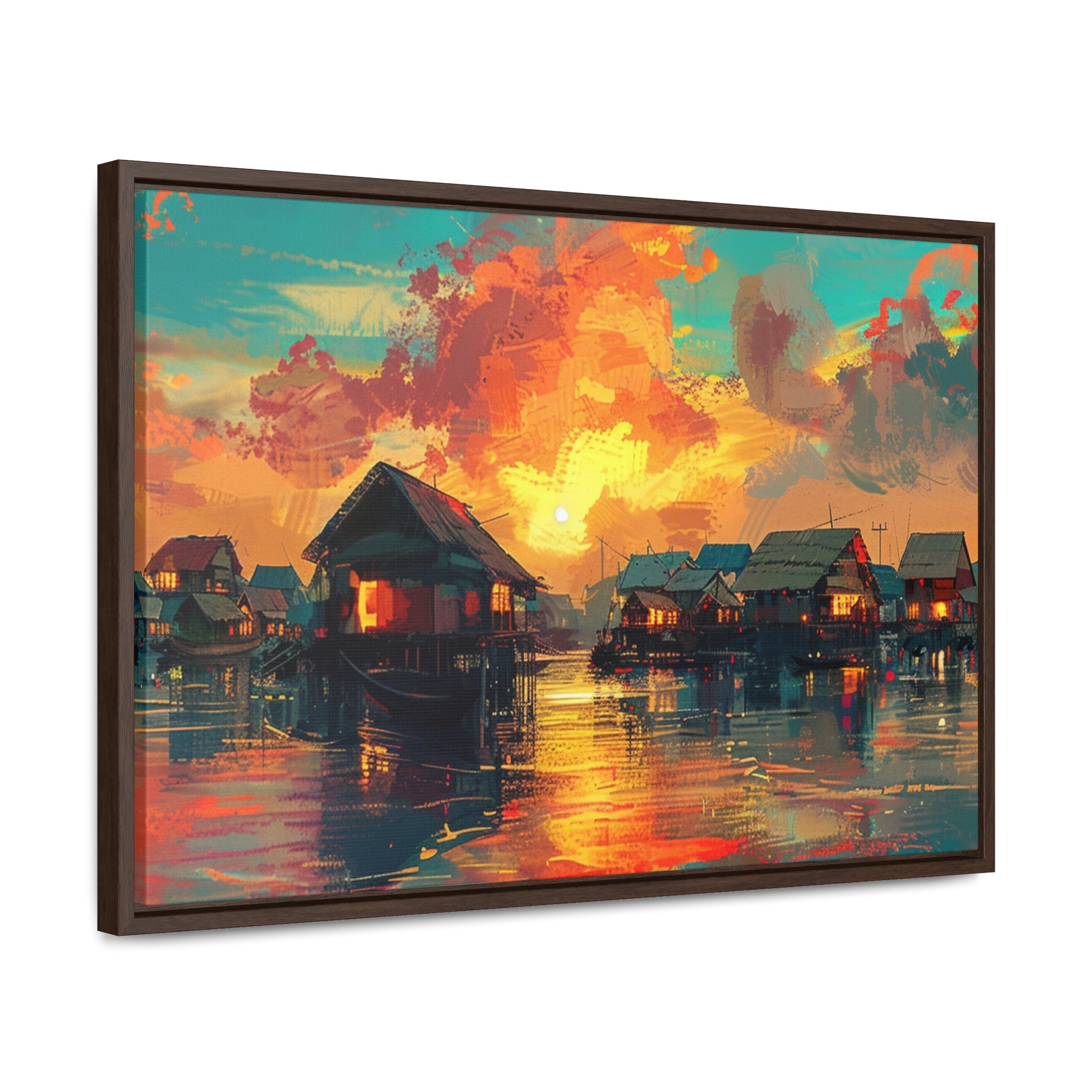 Sunset Over Cambodian Floating Village Canvas
