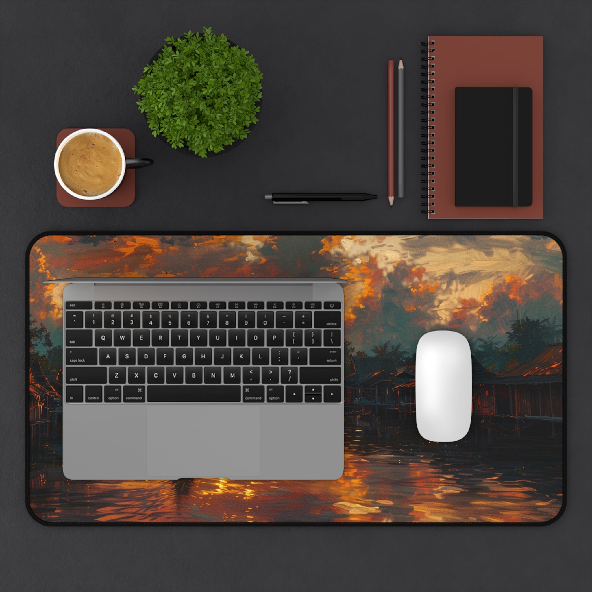 Sunset on Floating Village Desk Mat