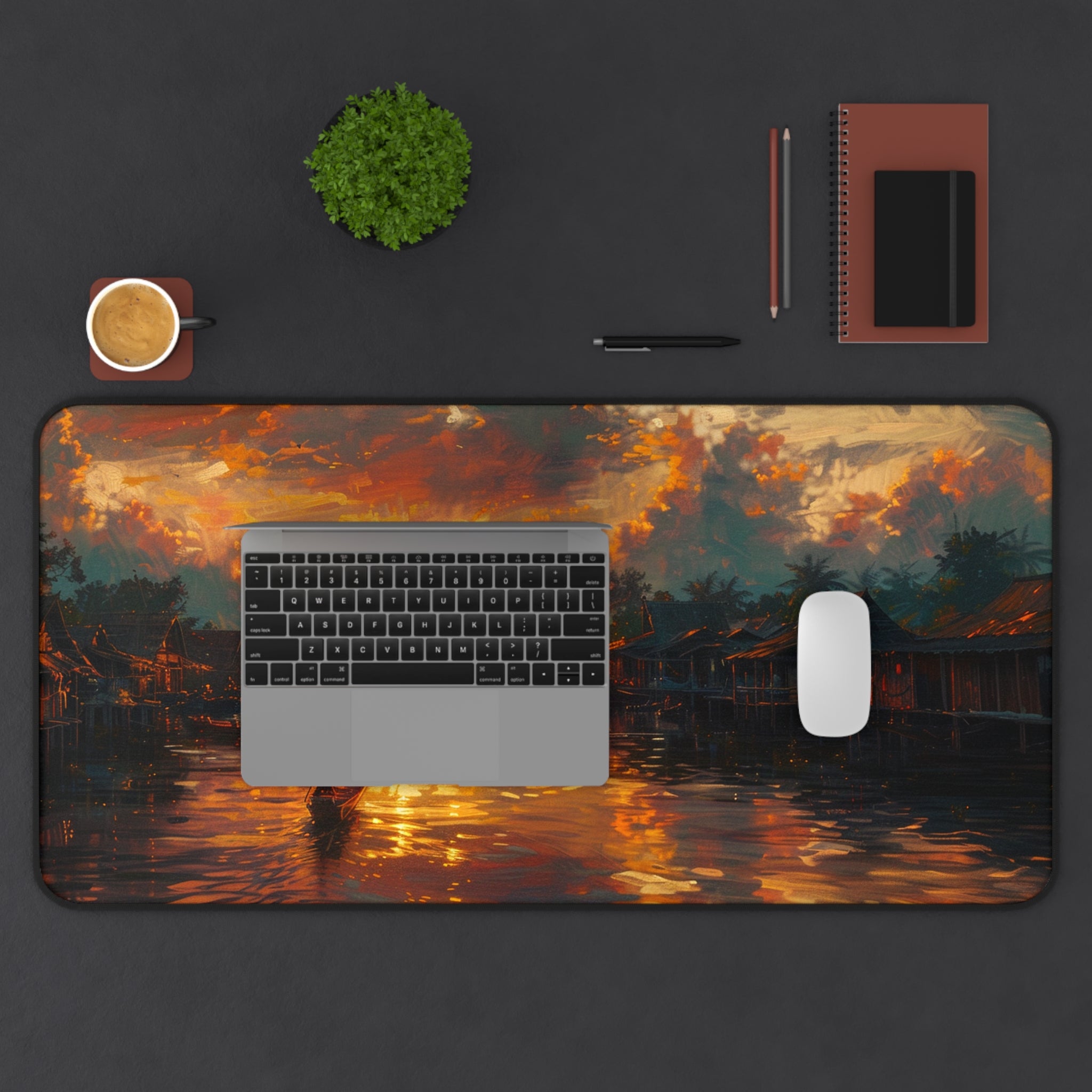 Sunset on Floating Village Desk Mat