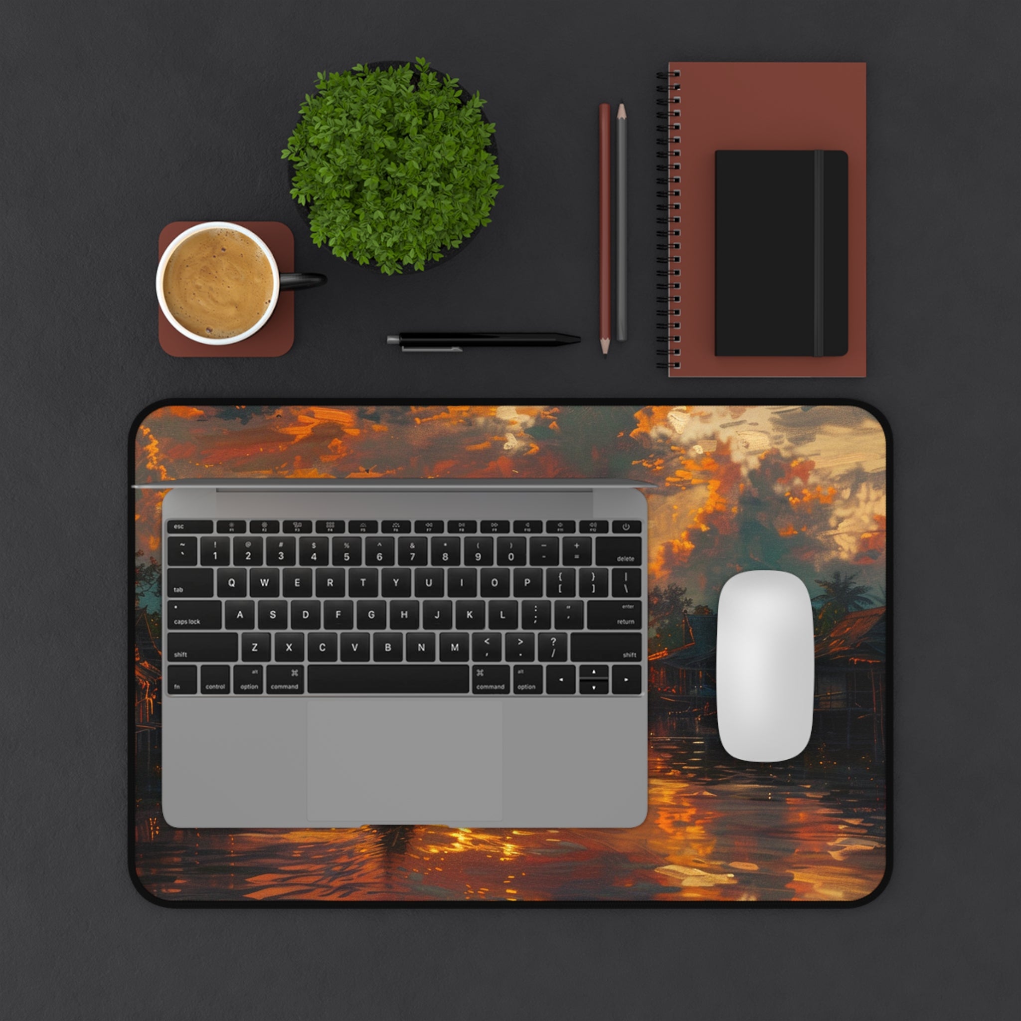 Sunset on Floating Village Desk Mat