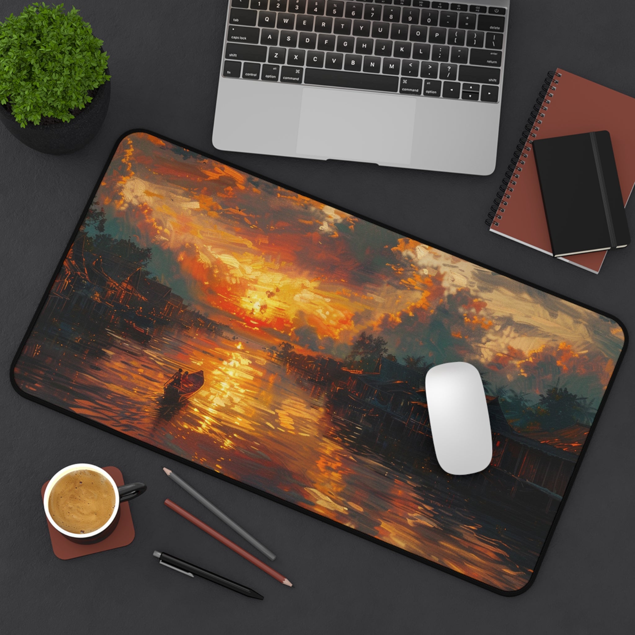 Sunset on Floating Village Desk Mat
