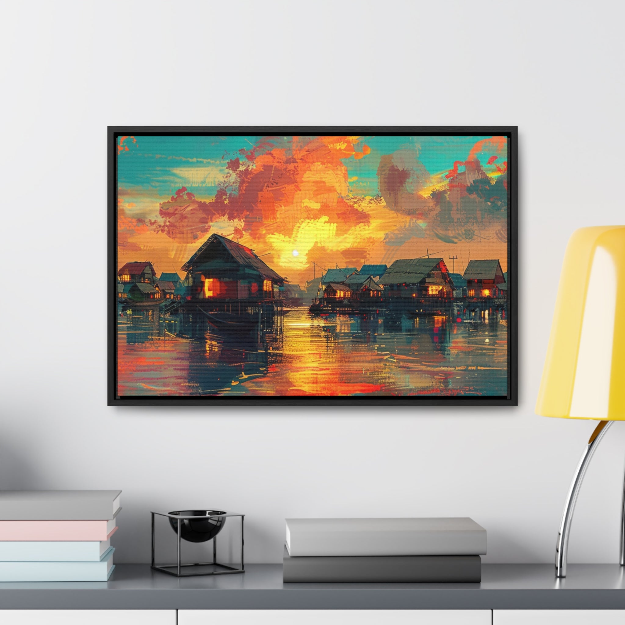 Sunset Over Cambodian Floating Village Canvas