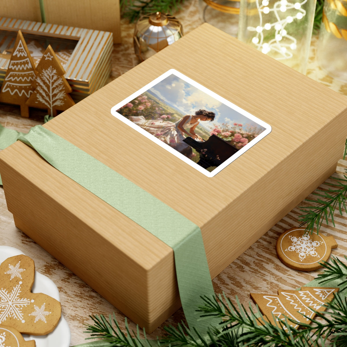 Piano Serenade Amidst Blossoms Sticker