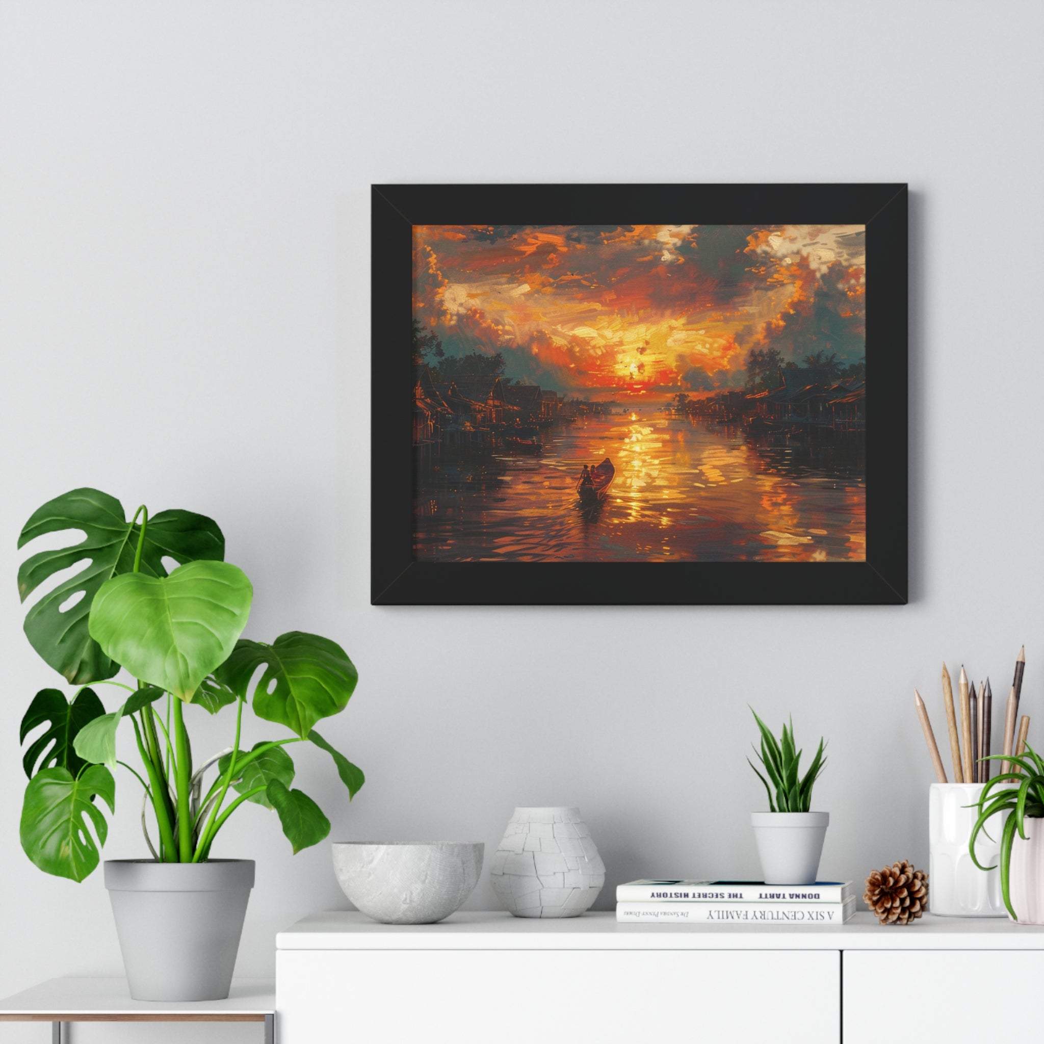 Sunset on Floating Village Framed Poster