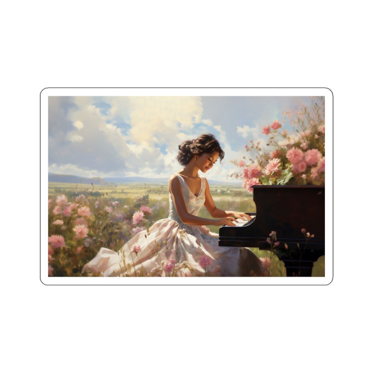 Piano Serenade Amidst Blossoms Sticker