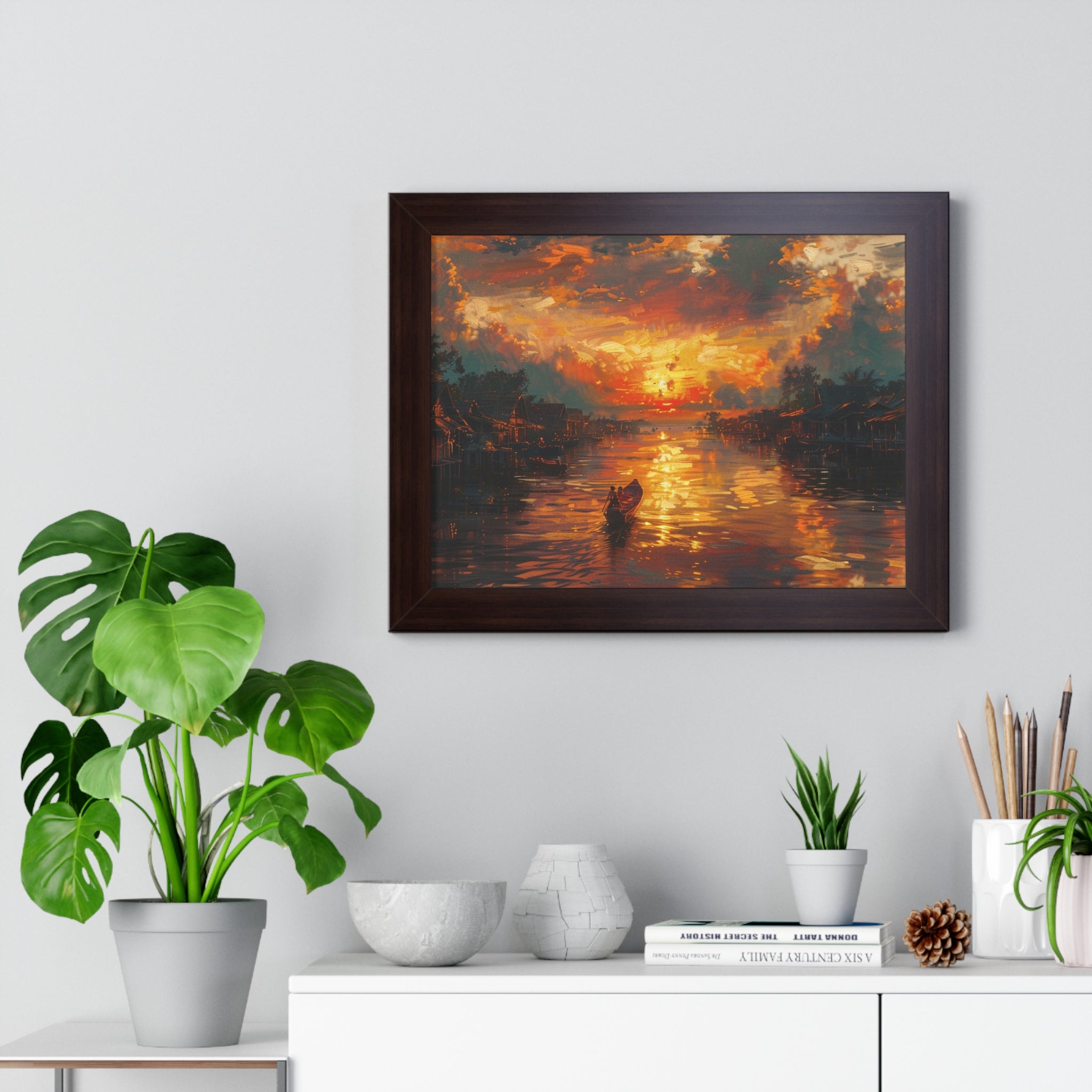 Sunset on Floating Village Framed Poster