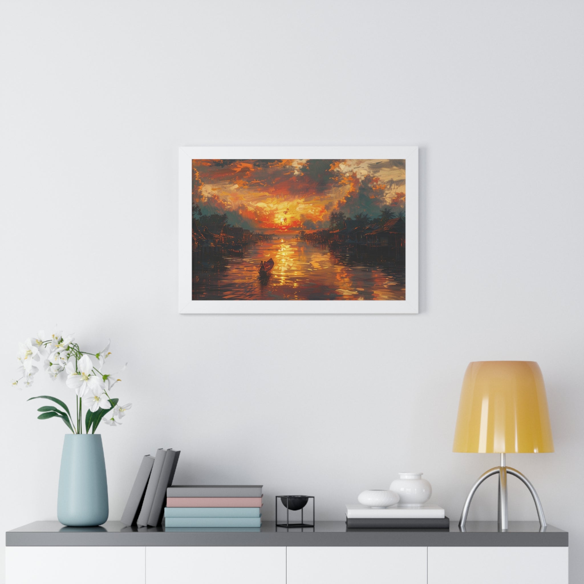 Sunset on Floating Village Framed Poster