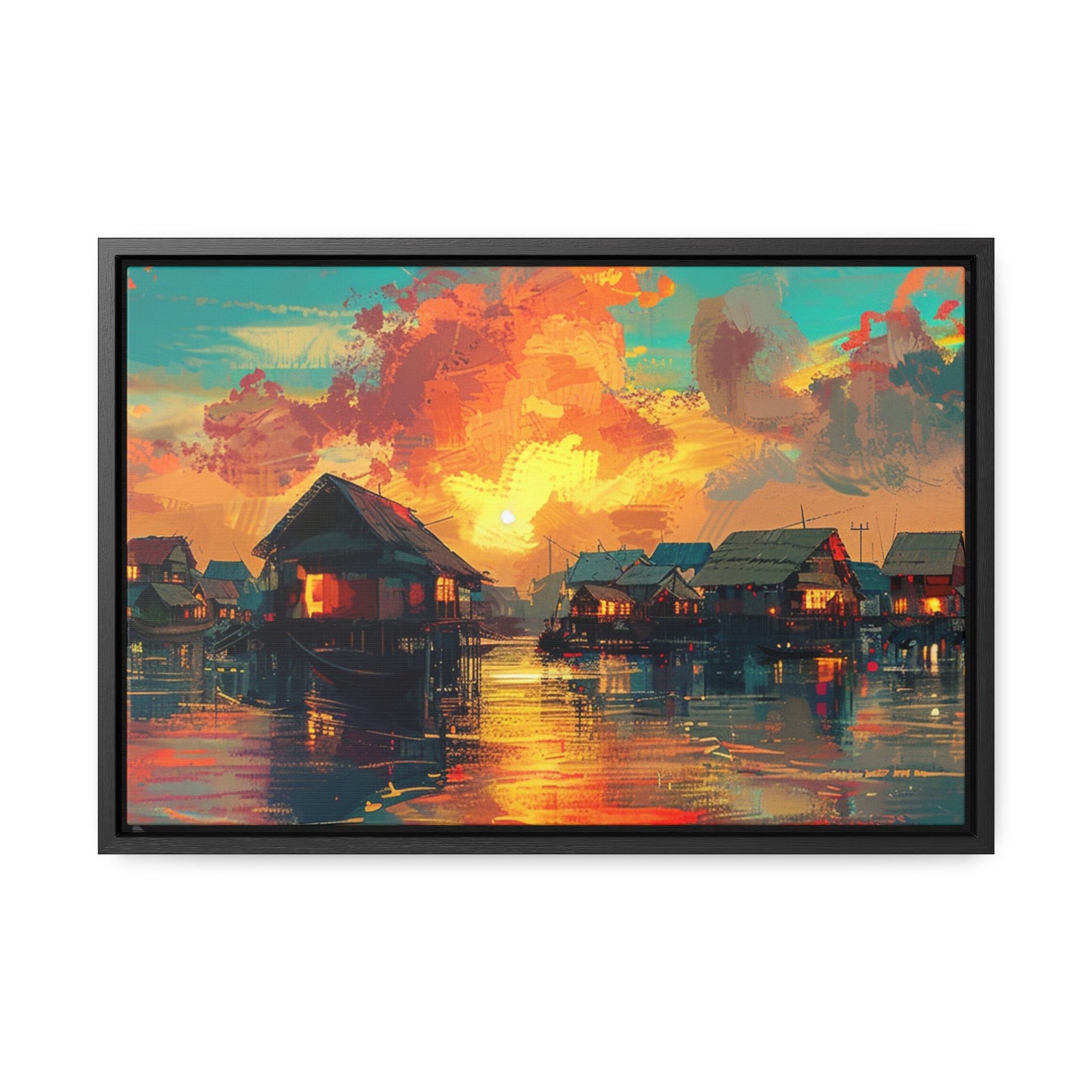 Sunset Over Cambodian Floating Village Canvas