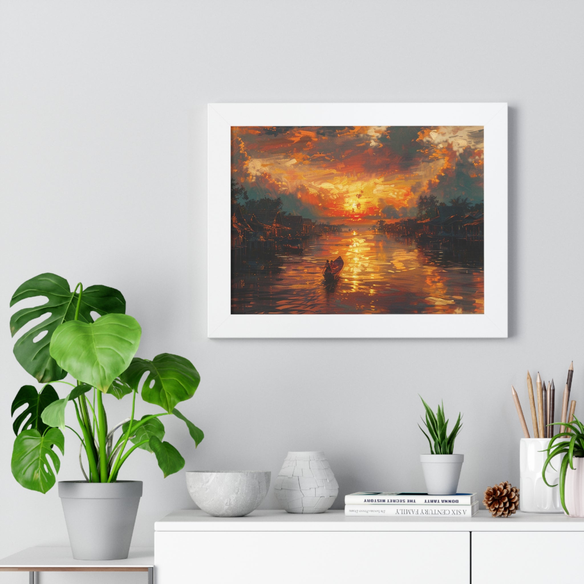 Sunset on Floating Village Framed Poster