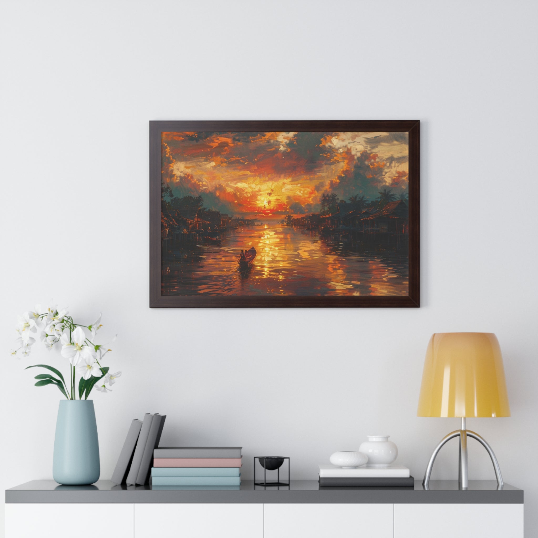 Sunset on Floating Village Framed Poster