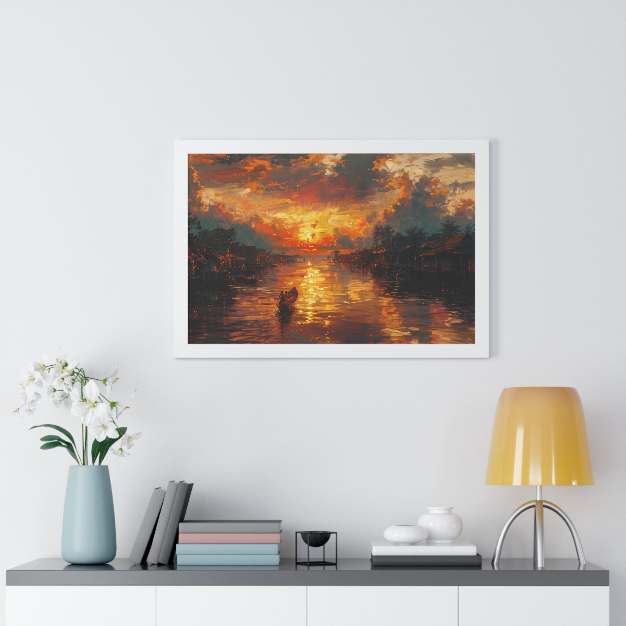 Sunset on Floating Village Framed Poster