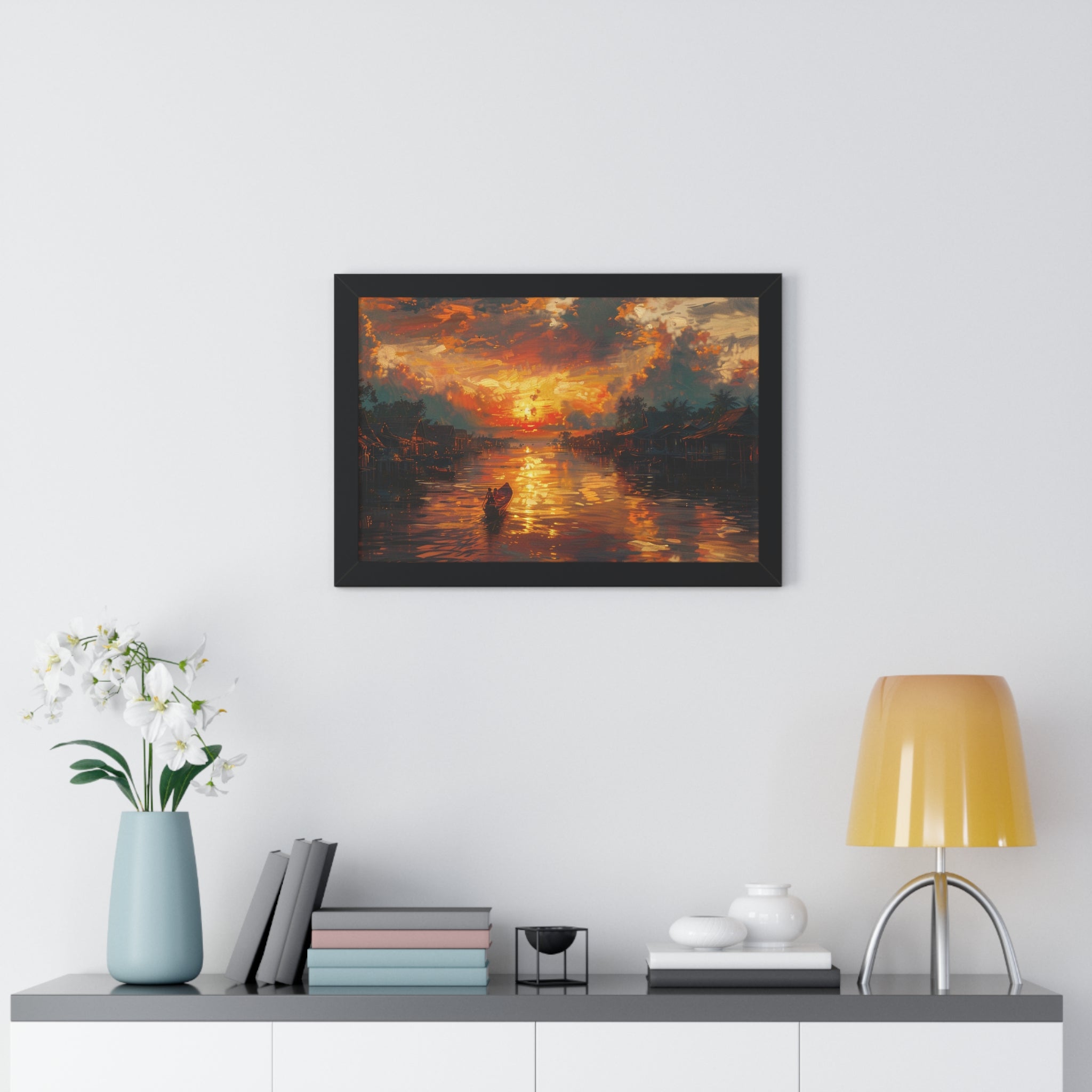 Sunset on Floating Village Framed Poster