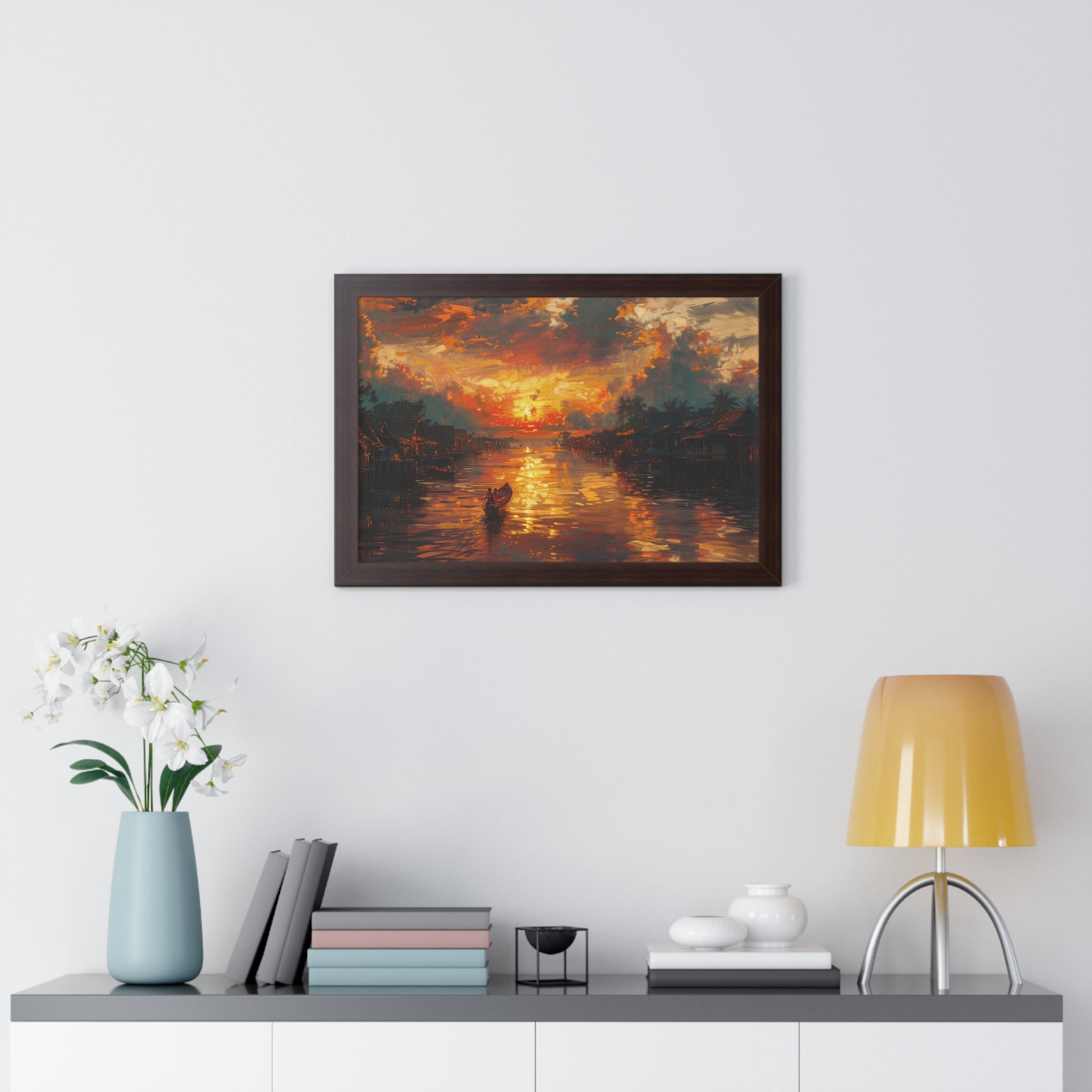 Sunset on Floating Village Framed Poster