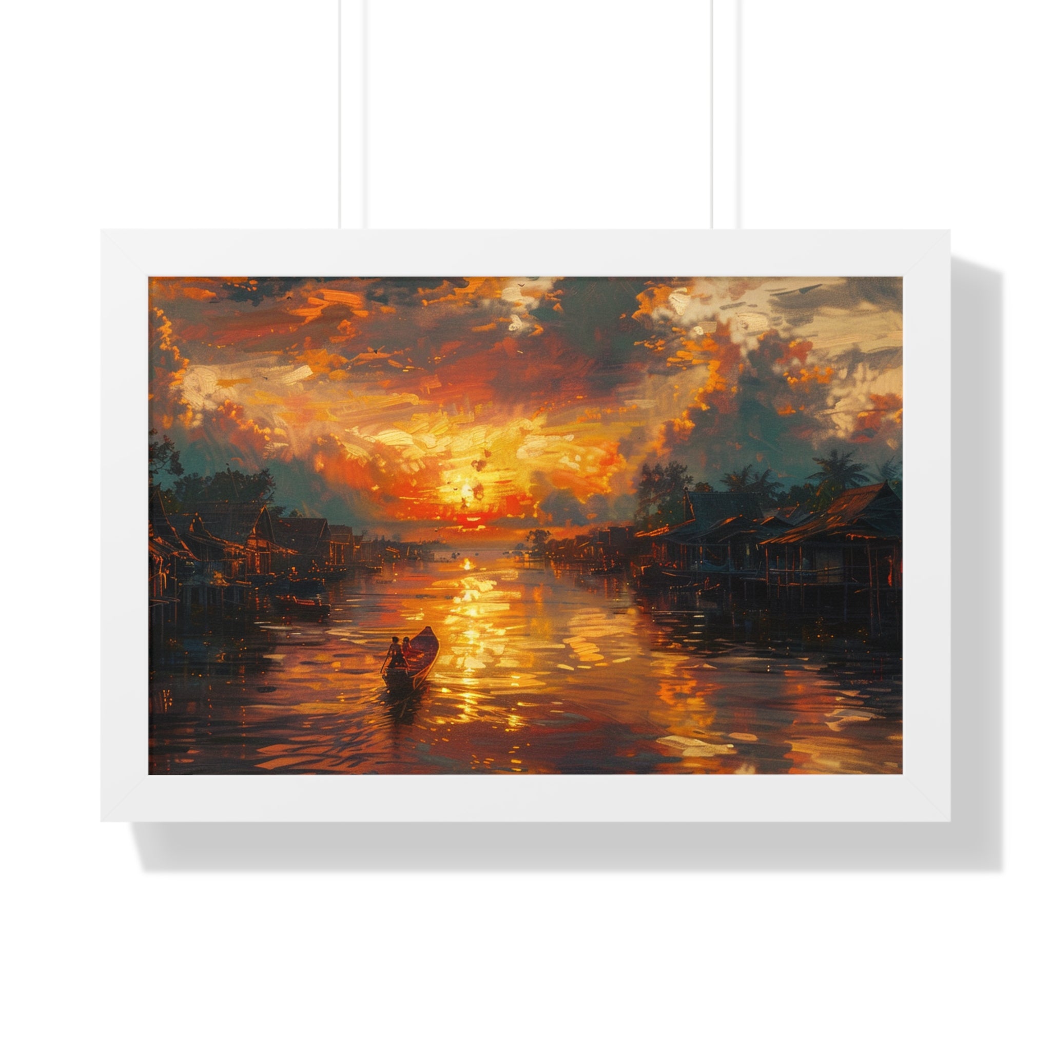 Sunset on Floating Village Framed Poster