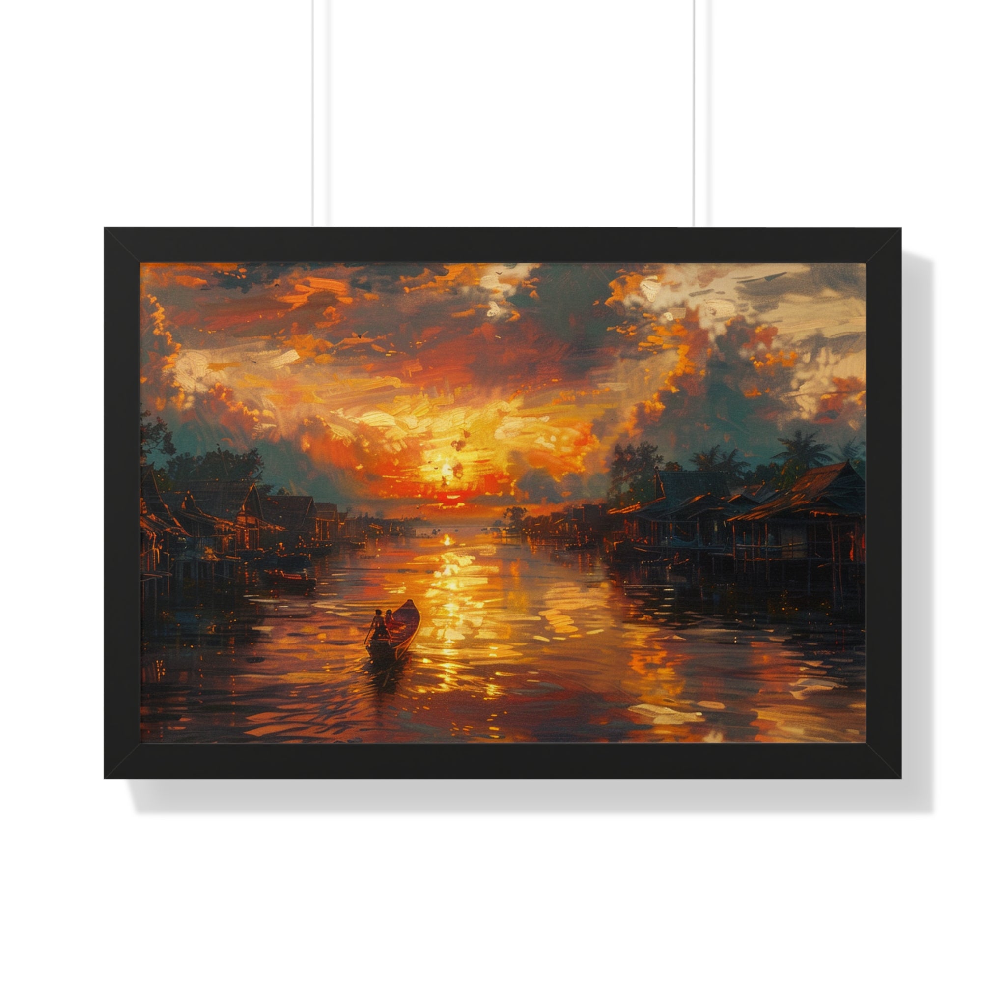 Sunset on Floating Village Framed Poster