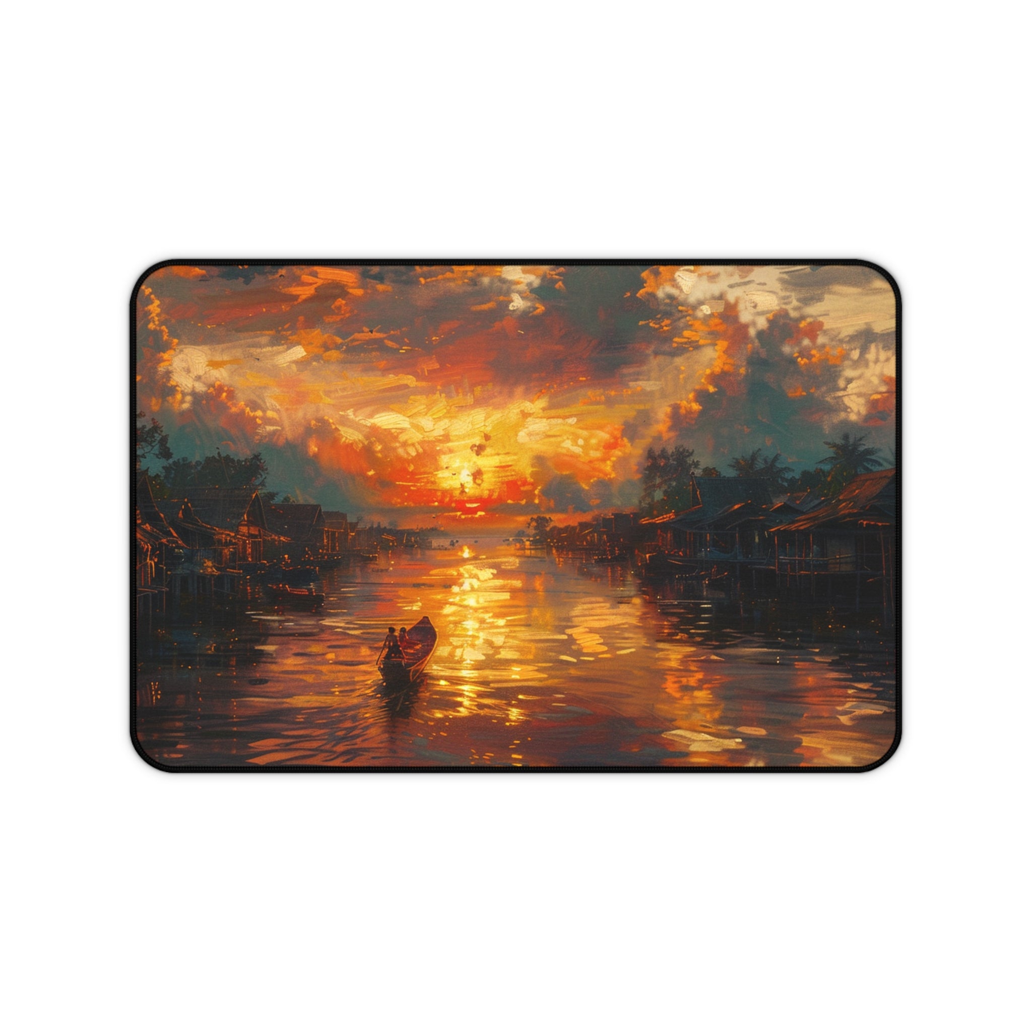 Sunset on Floating Village Desk Mat