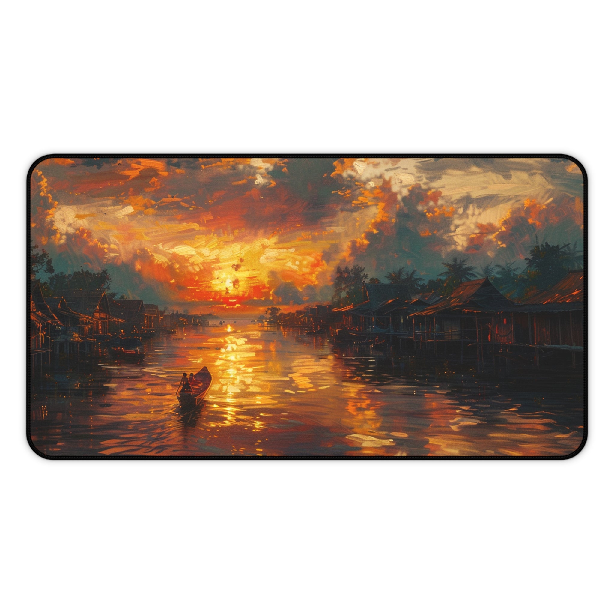 Sunset on Floating Village Desk Mat